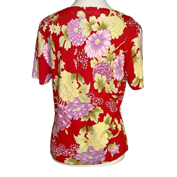 Designers Originals Red & Purple Floral Square Neck Short Sleeve Shirt - Picture 2 of 12